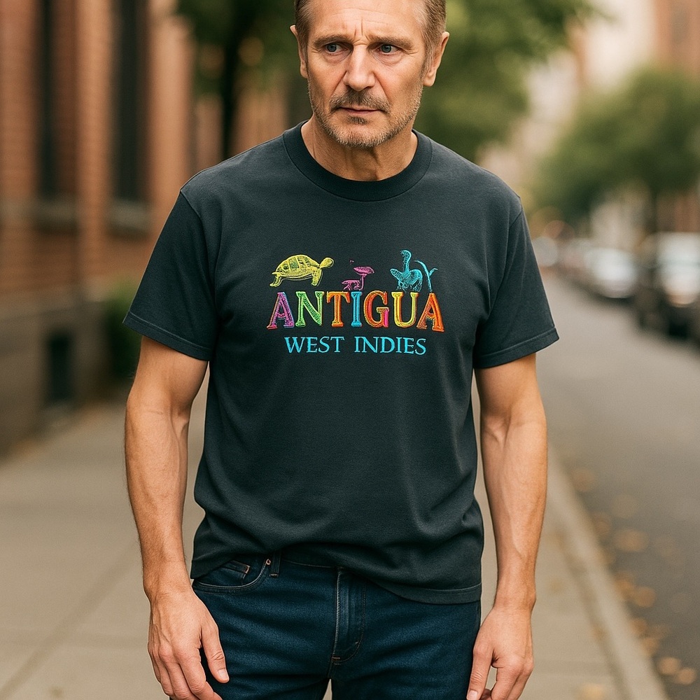 Jerzees Black Antigua West Indies Tee with embroidery